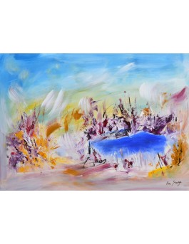 tableau abstrait lac nature