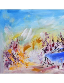 tableau abstrait lac nature