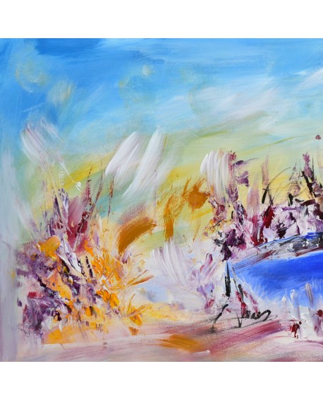 tableau abstrait lac nature