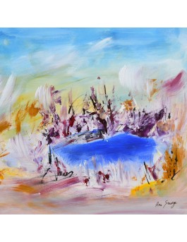 tableau abstrait lac nature