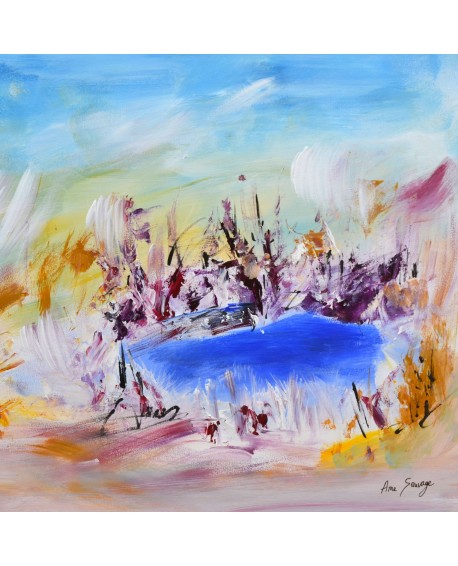 tableau abstrait lac nature