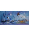 tableau abstrait panoramique bleu