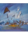 tableau abstrait panoramique bleu