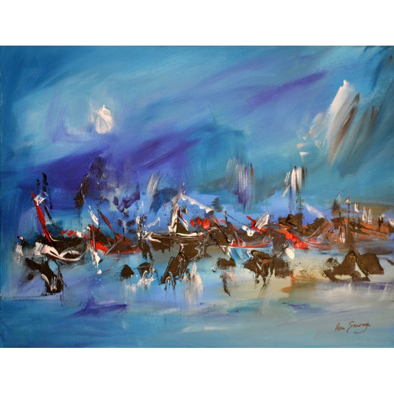 tableau abstrait bleu la mer