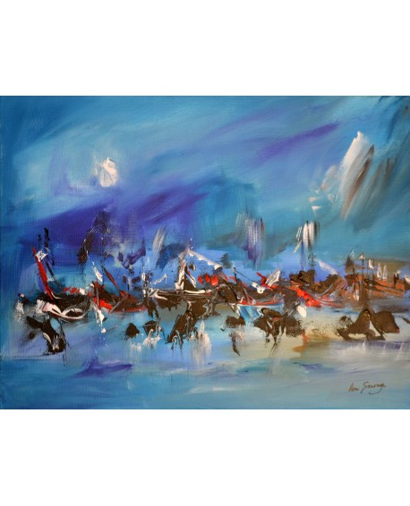 tableau abstrait bleu la mer