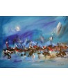 tableau abstrait bleu la mer