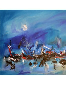La mer au repos - tableau abstrait bleu