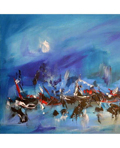 La mer au repos - tableau abstrait bleu