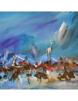 La mer au repos - tableau abstrait bleu