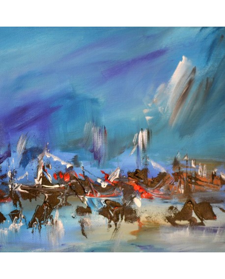 La mer au repos - tableau abstrait bleu