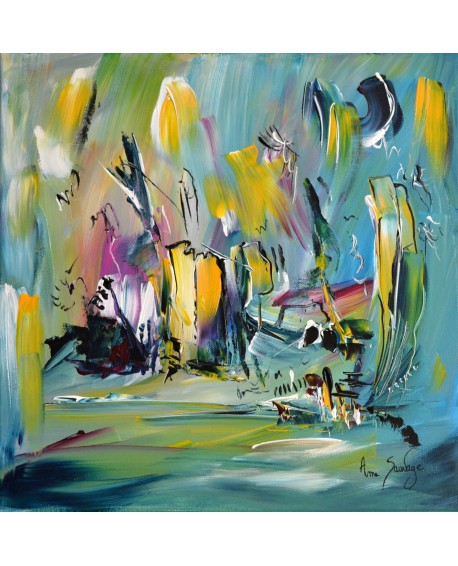 tableau abstrait vert multicolore