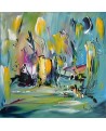 tableau abstrait vert multicolore