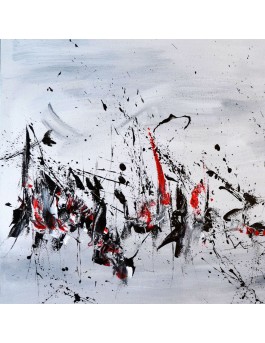tableau abstrait noir blanc gris rouge