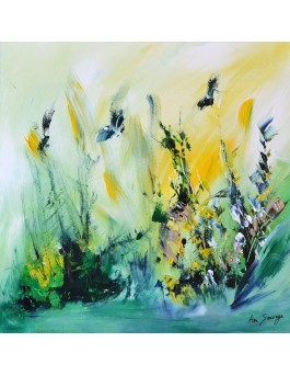 tableau abstrait vert jaune