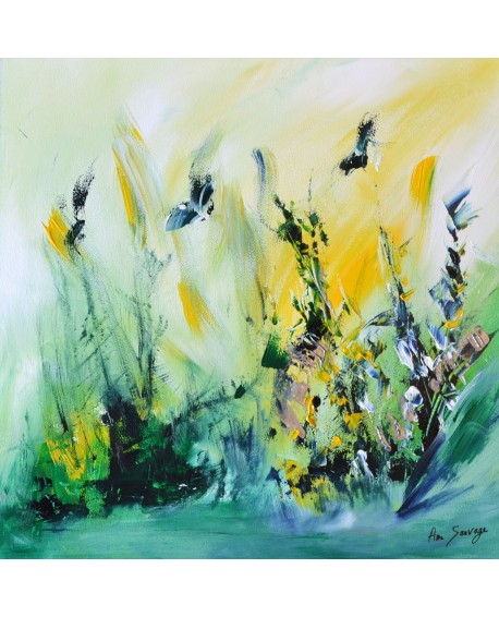 tableau abstrait vert jaune