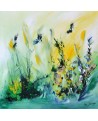 tableau abstrait vert jaune