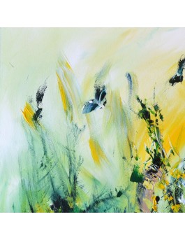 tableau abstrait vert jaune