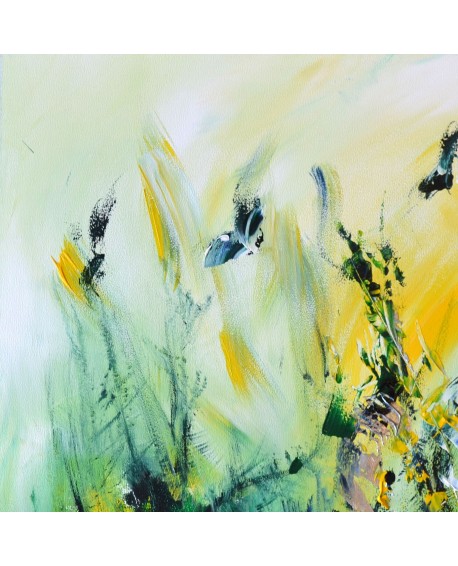 tableau abstrait vert jaune