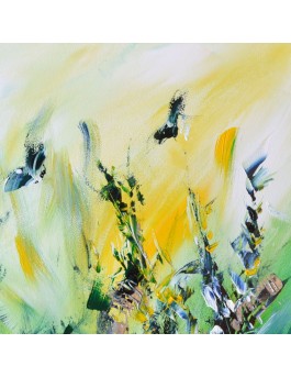 tableau abstrait vert jaune