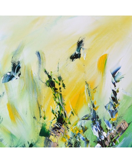 tableau abstrait vert jaune