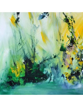 tableau abstrait vert jaune