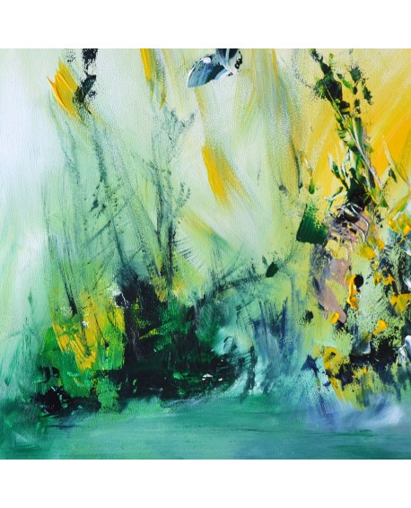 tableau abstrait vert jaune