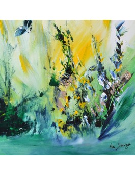 tableau abstrait vert jaune