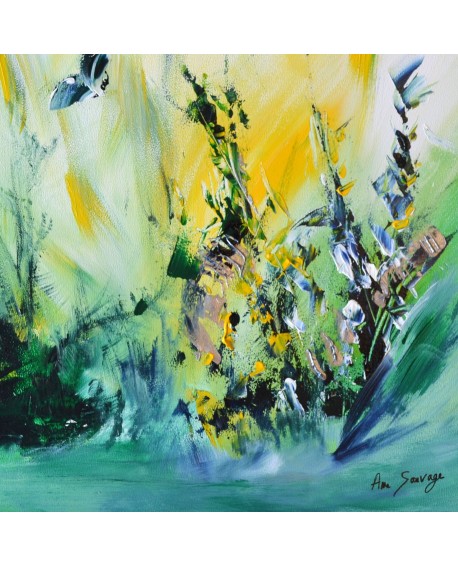 tableau abstrait vert jaune