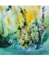 tableau abstrait vert jaune