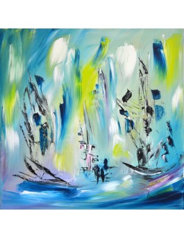 tableau contemporain bleu vert 50 x 50 cm