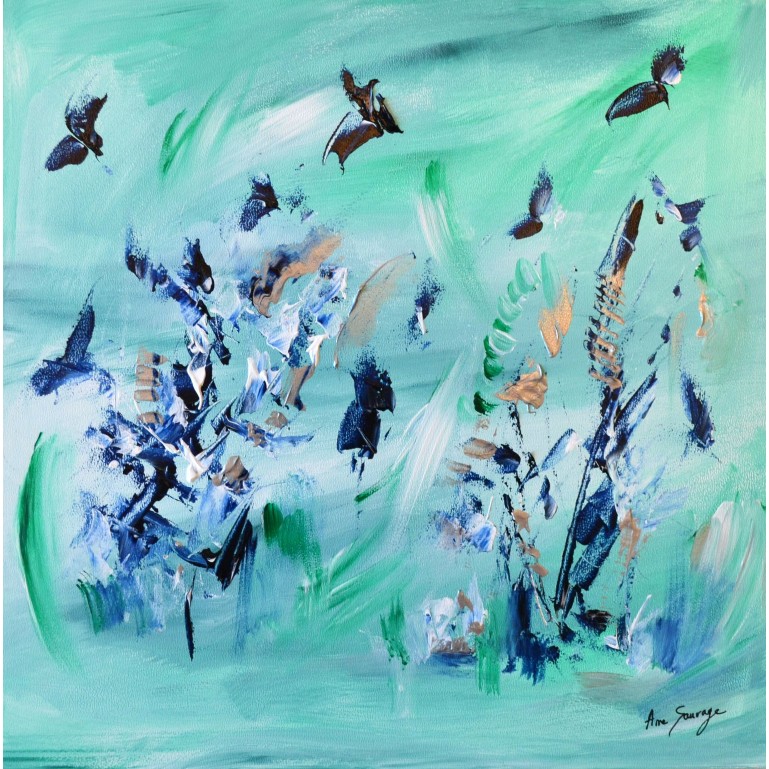 tableau abstrait contemporain vert