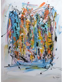 tableau contemporain abstrait multicolore sur fond blanc
