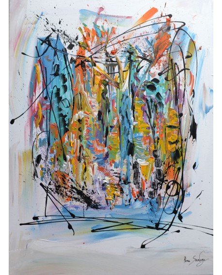 tableau contemporain abstrait multicolore sur fond blanc