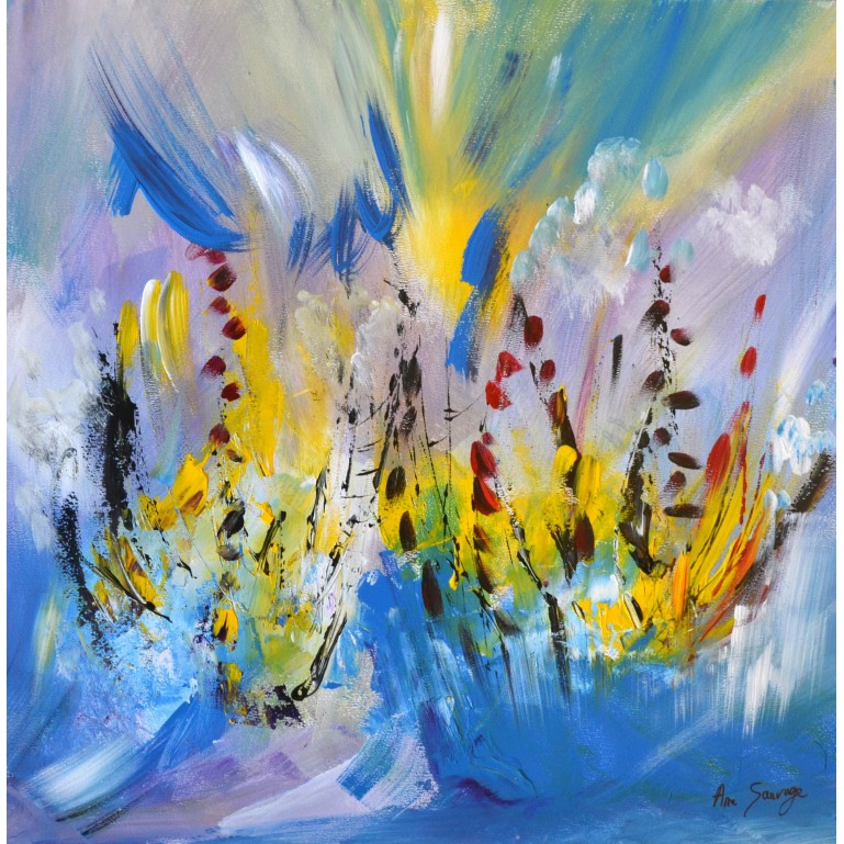 tableau abstrait bleu jaune