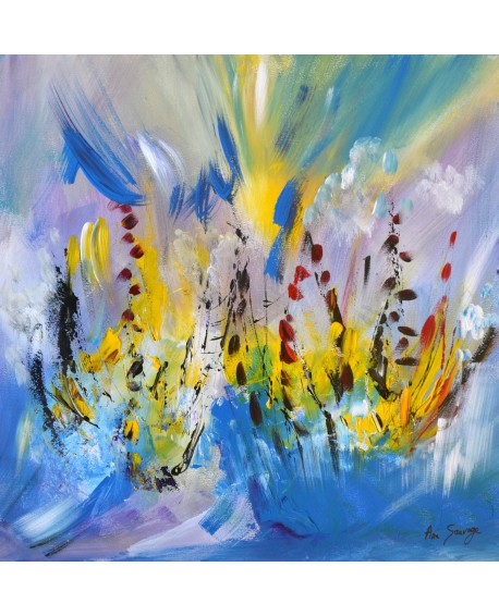 tableau abstrait bleu jaune