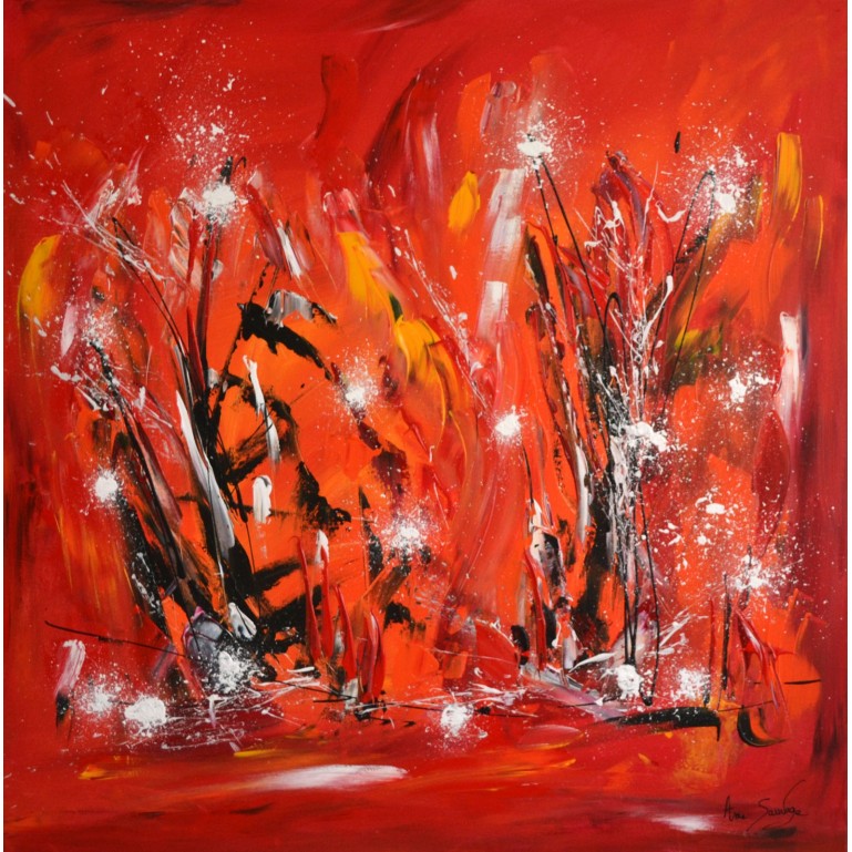 tableau abstrait rouge orange