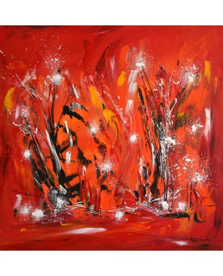 tableau abstrait rouge orange