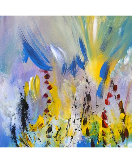tableau abstrait bleu jaune