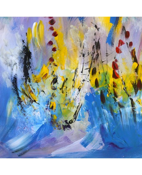 tableau abstrait bleu jaune