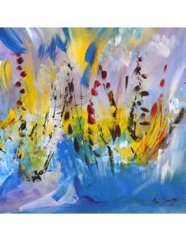 tableau abstrait bleu jaune