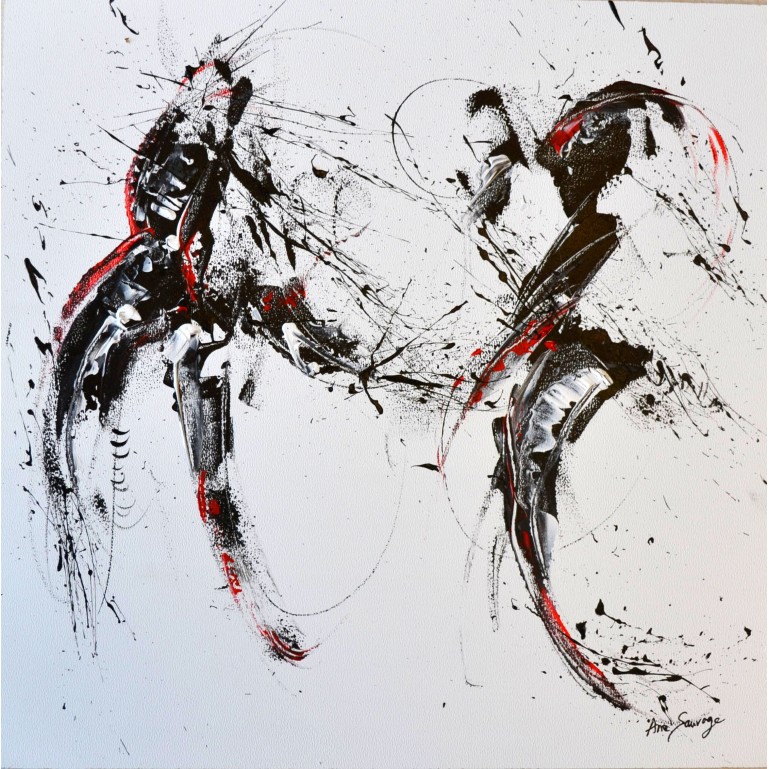 tableau abstrait noir blanc rouge