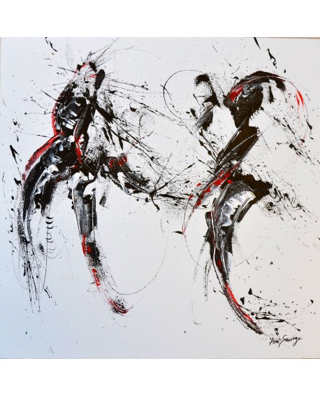 tableau abstrait noir blanc rouge