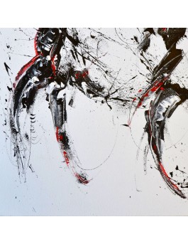 tableau abstrait noir blanc rouge