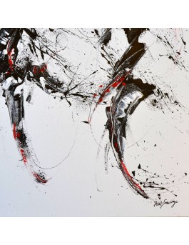 tableau abstrait noir blanc rouge