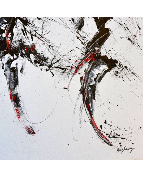tableau abstrait noir blanc rouge
