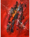 tableau abstrait contemporain vertical rouge et noir moderne