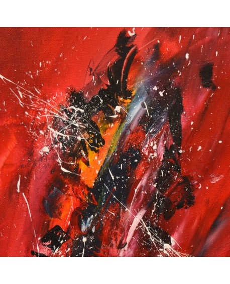 tableau abstrait contemporain vertical rouge et noir moderne