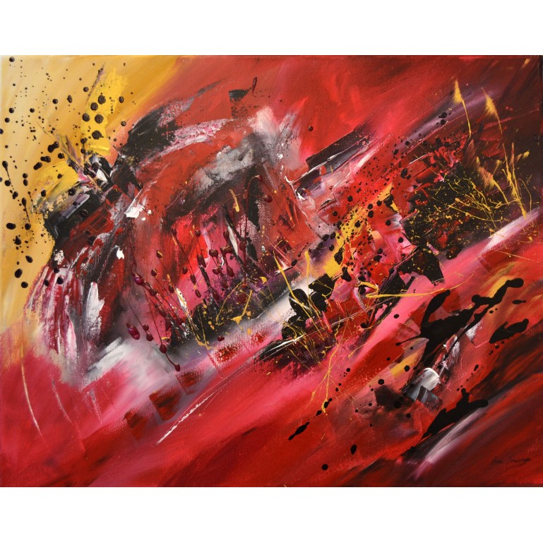 tableau abstrait contemporain design rouge noir or