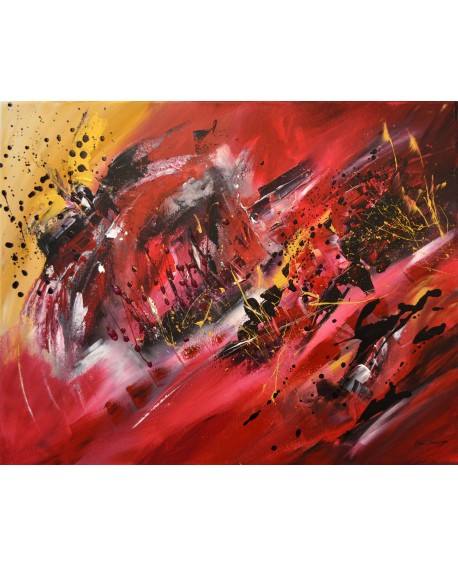 tableau abstrait contemporain design rouge noir or