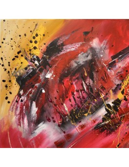 tableau abstrait contemporain design rouge noir or